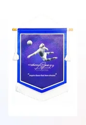Custom soccer pennants with team badges and mascot designs